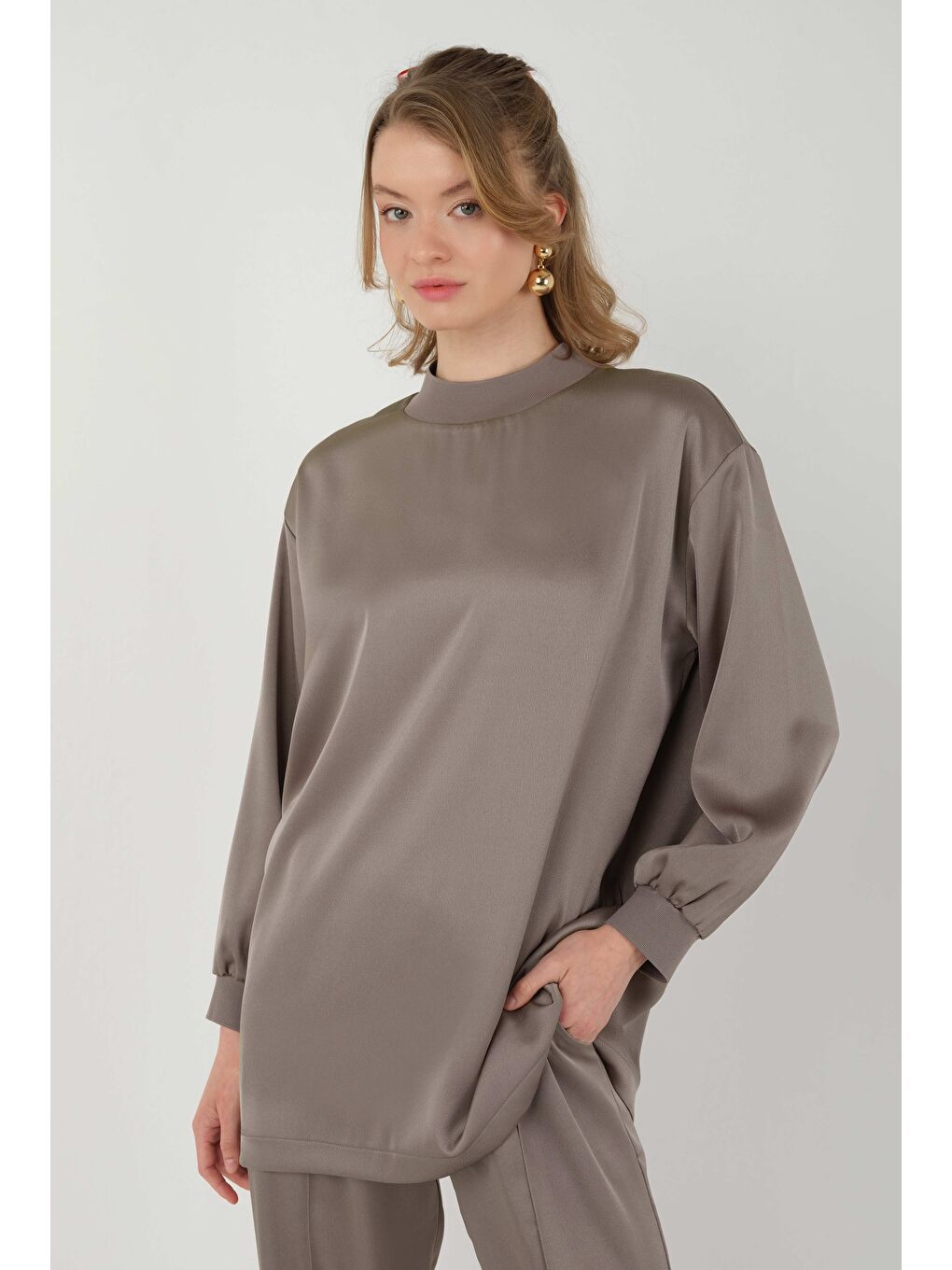 Bej Ribanalı Saten Takım Vizon-2