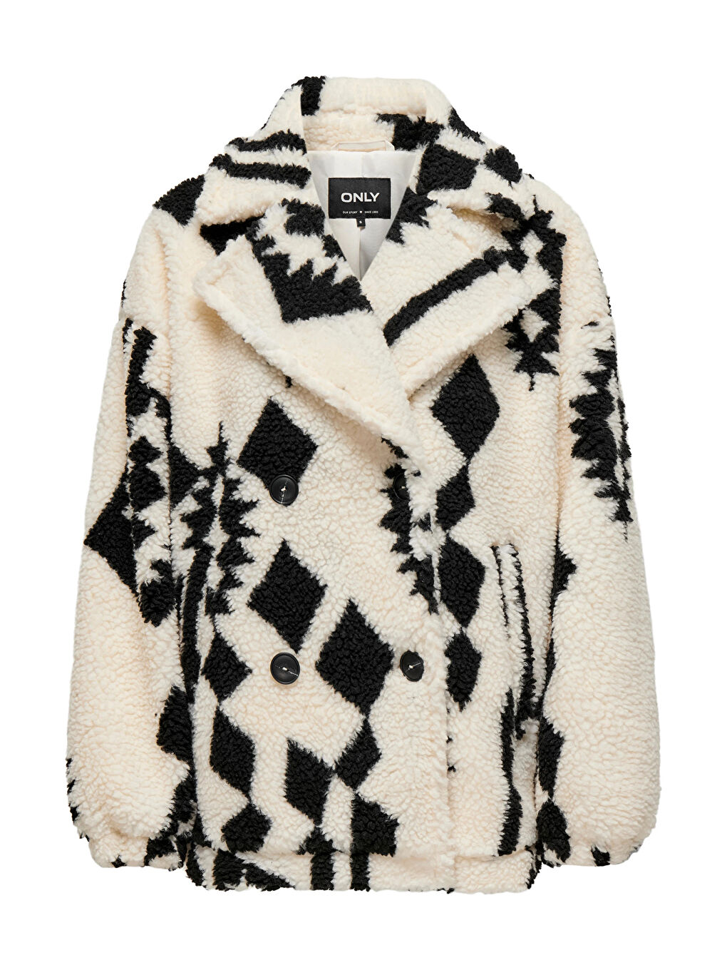 Ekru Onlpop Oversize Fit Desenli Ceket Yaka Mont 15329909