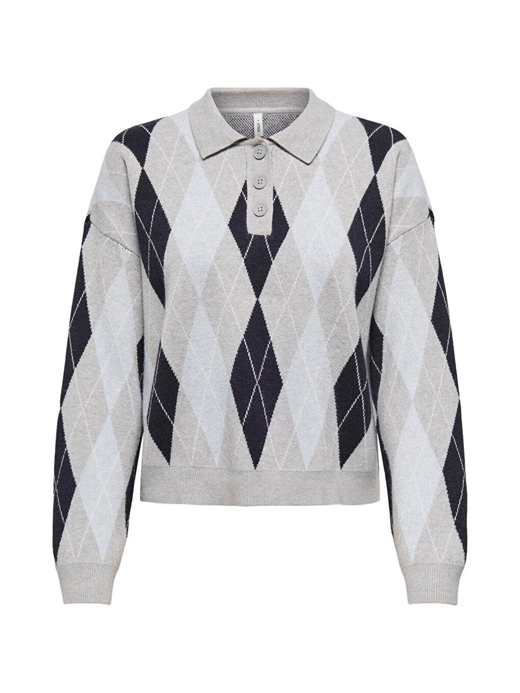 Gri Onlibi Regular Fit Düğmeli Polo Yaka Kazak 15360541