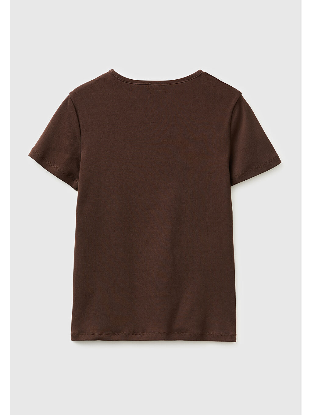 Kadın Kahverengi %100 Pamuk Bisiklet Yaka T-Shirt-1