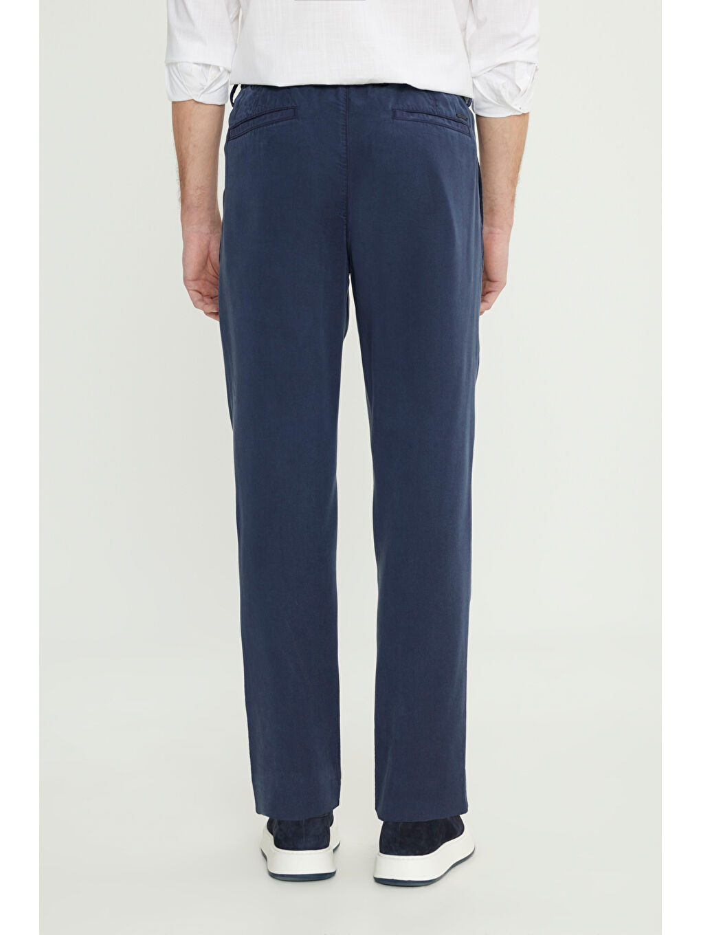 Erkek Lacivert Yumuşak Dokulu Slim Fit Dar Kesim Beli Bağlamalı Yan Cep Pantolon-4