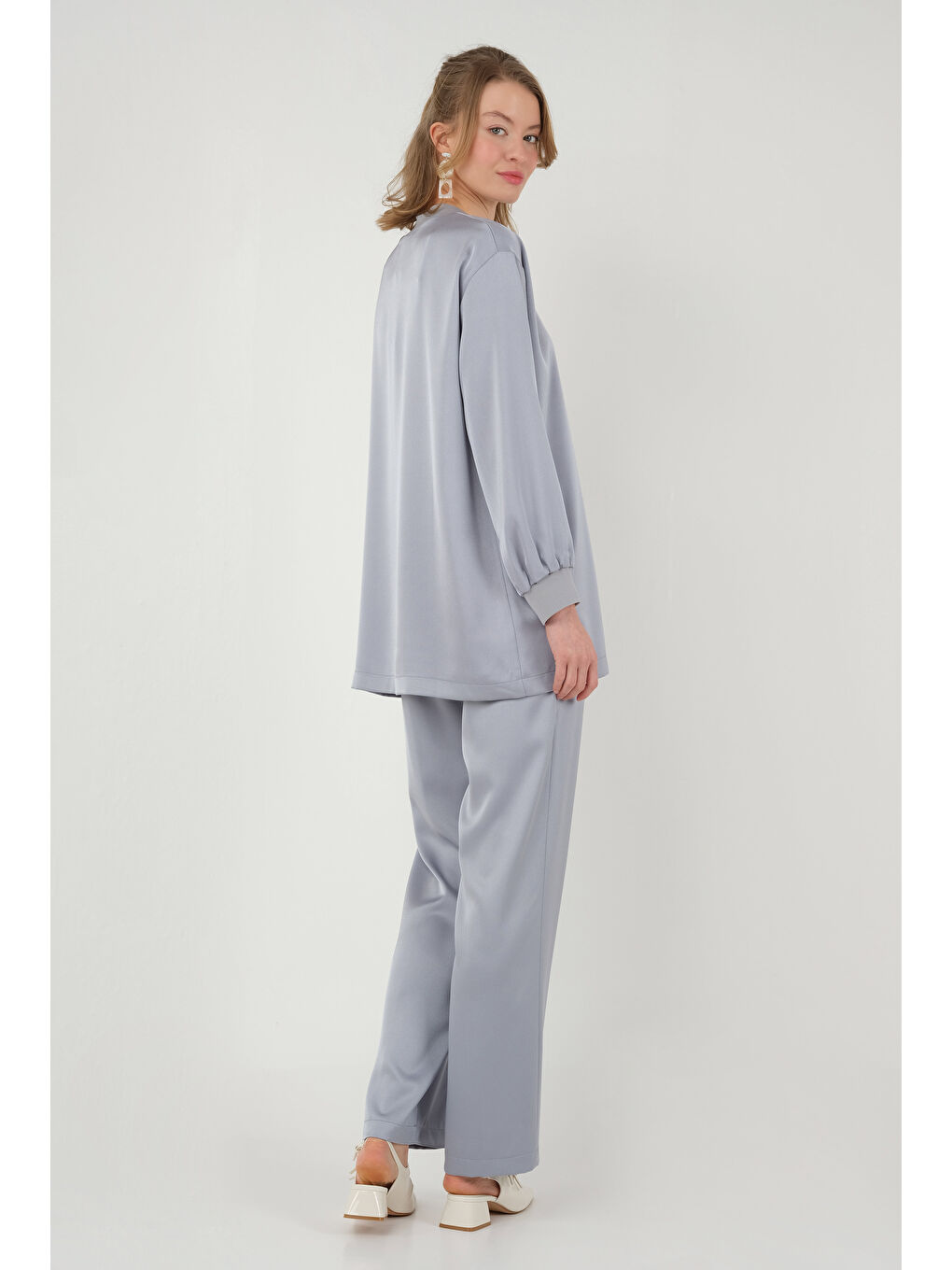 Ribanalı Saten Takım Gri-2