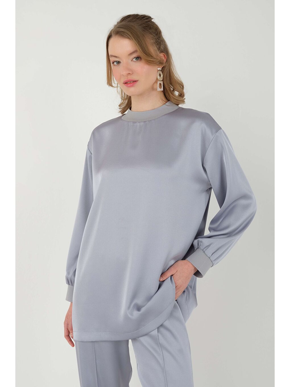 Ribanalı Saten Takım Gri-3