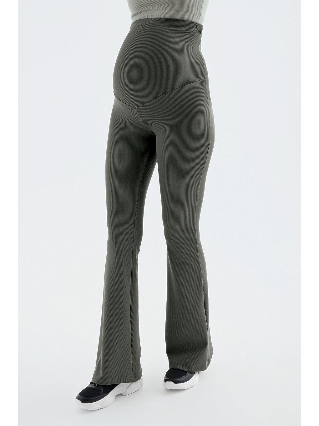 Bej Fitilli İspanyol Paça Yüksek Bel Esnek Toparlayıcı Hamile Tayt F09-2