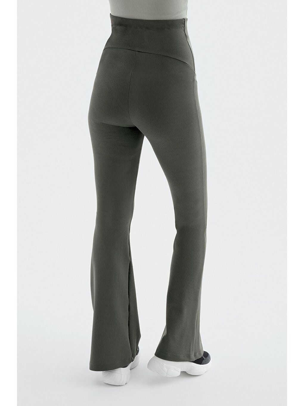 Bej Fitilli İspanyol Paça Yüksek Bel Esnek Toparlayıcı Hamile Tayt F09-3