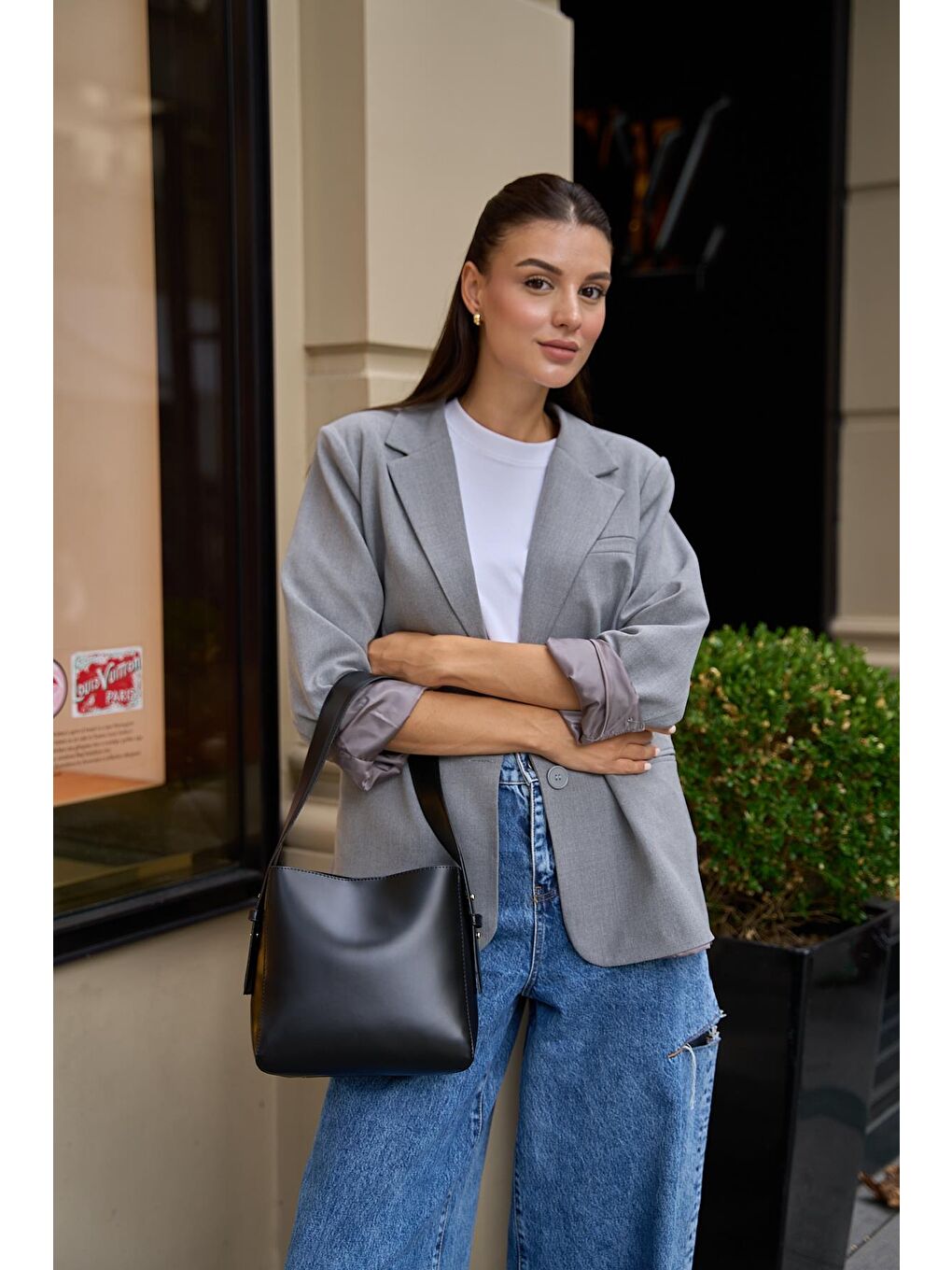 MADAMRA Shopper Yumuşak Deri Ayarlanabilir Askılı Omuz Çantası Siyah
