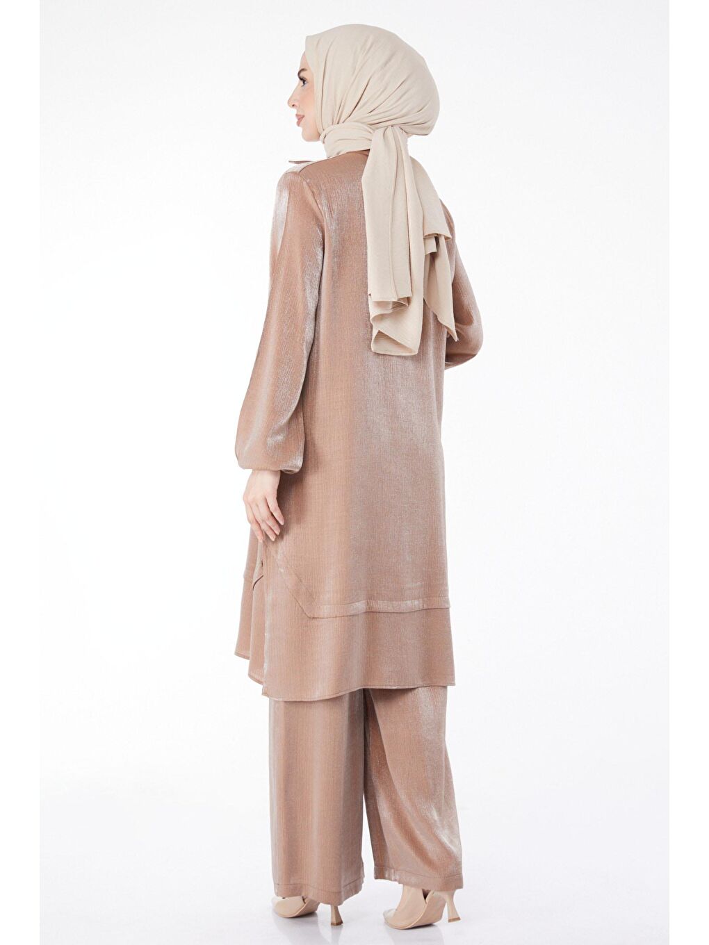 Kahverengi Hakim Yaka Kadın Taba Düğme Detaylı İkili Takım - 25122-3
