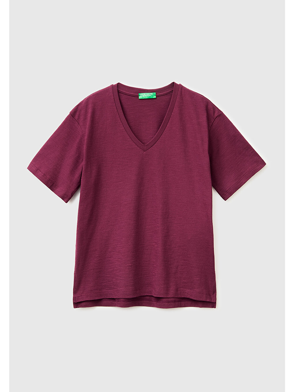 Kadın Bordo %100 Pamuk Klasik V Yaka T-Shirt