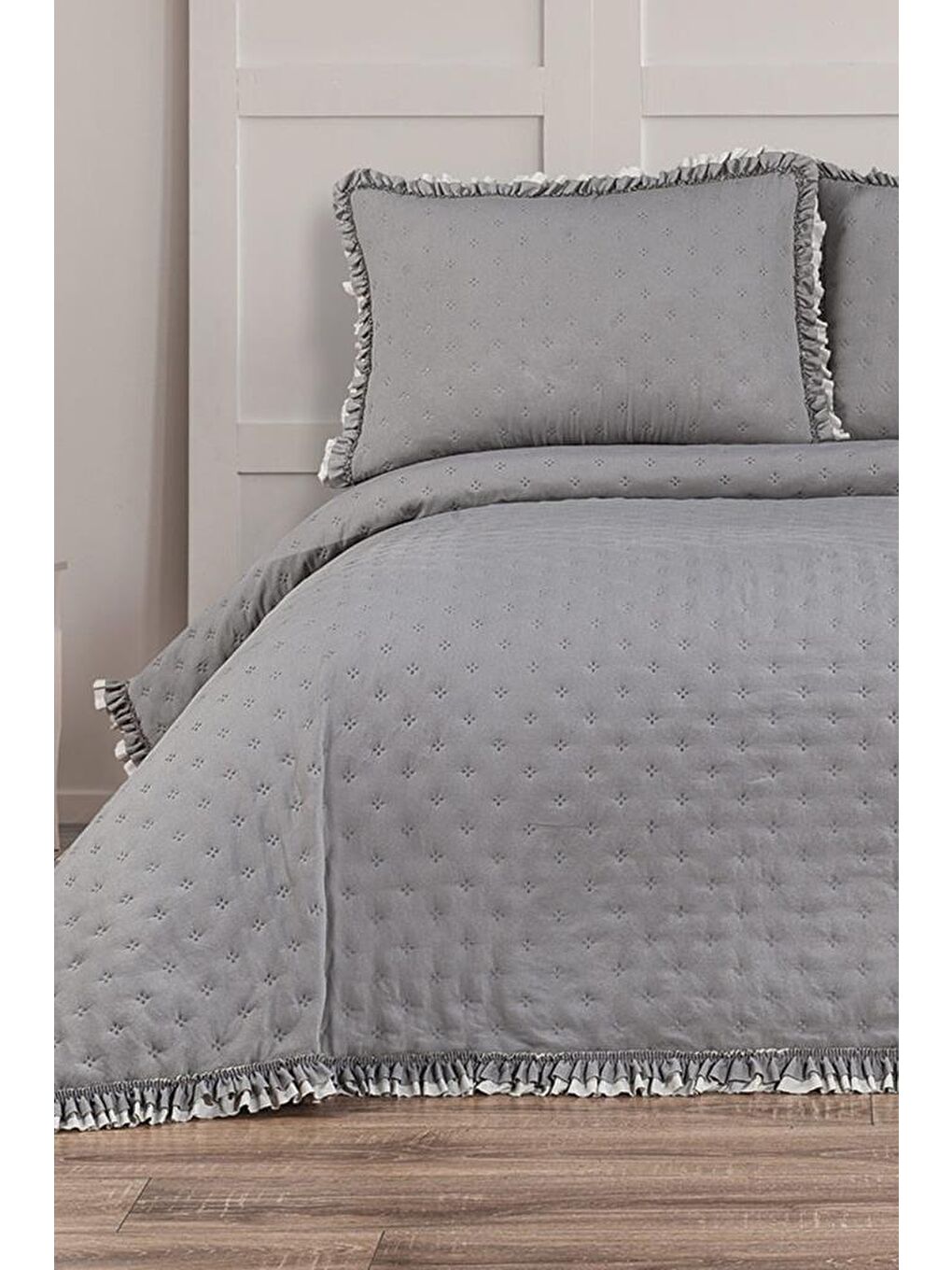 Kapinya Elyaf Dolgulu Çift Kişilik 240x260 Cm Yatak Örtüsü Gri