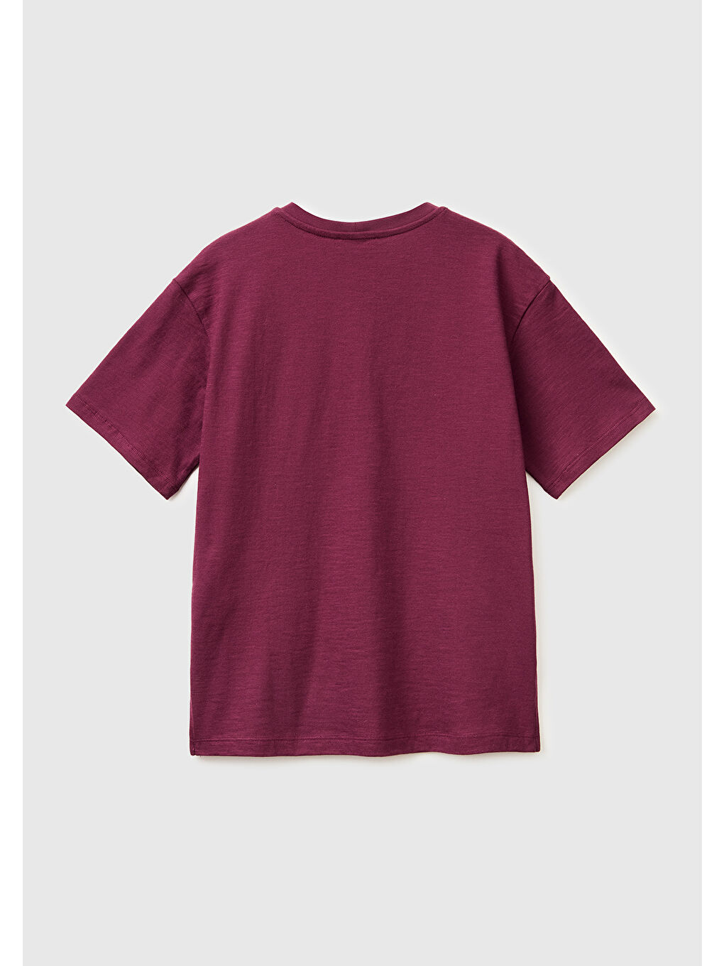 Kadın Bordo %100 Pamuk Klasik V Yaka T-Shirt-1