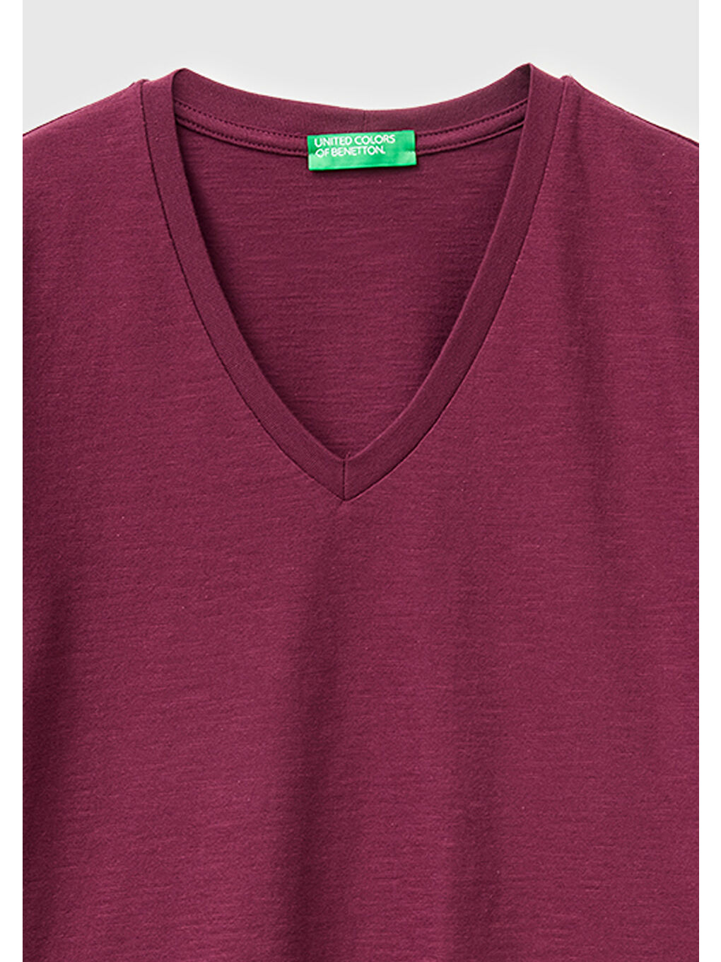Kadın Bordo %100 Pamuk Klasik V Yaka T-Shirt-2