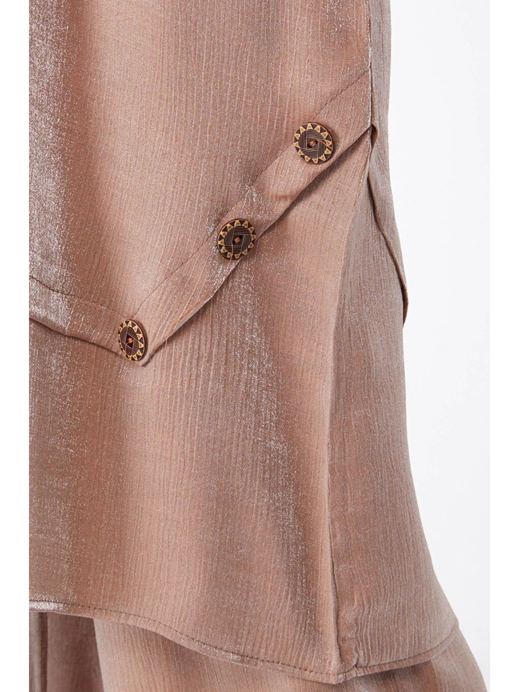 Kahverengi Hakim Yaka Kadın Taba Düğme Detaylı İkili Takım - 25122-4