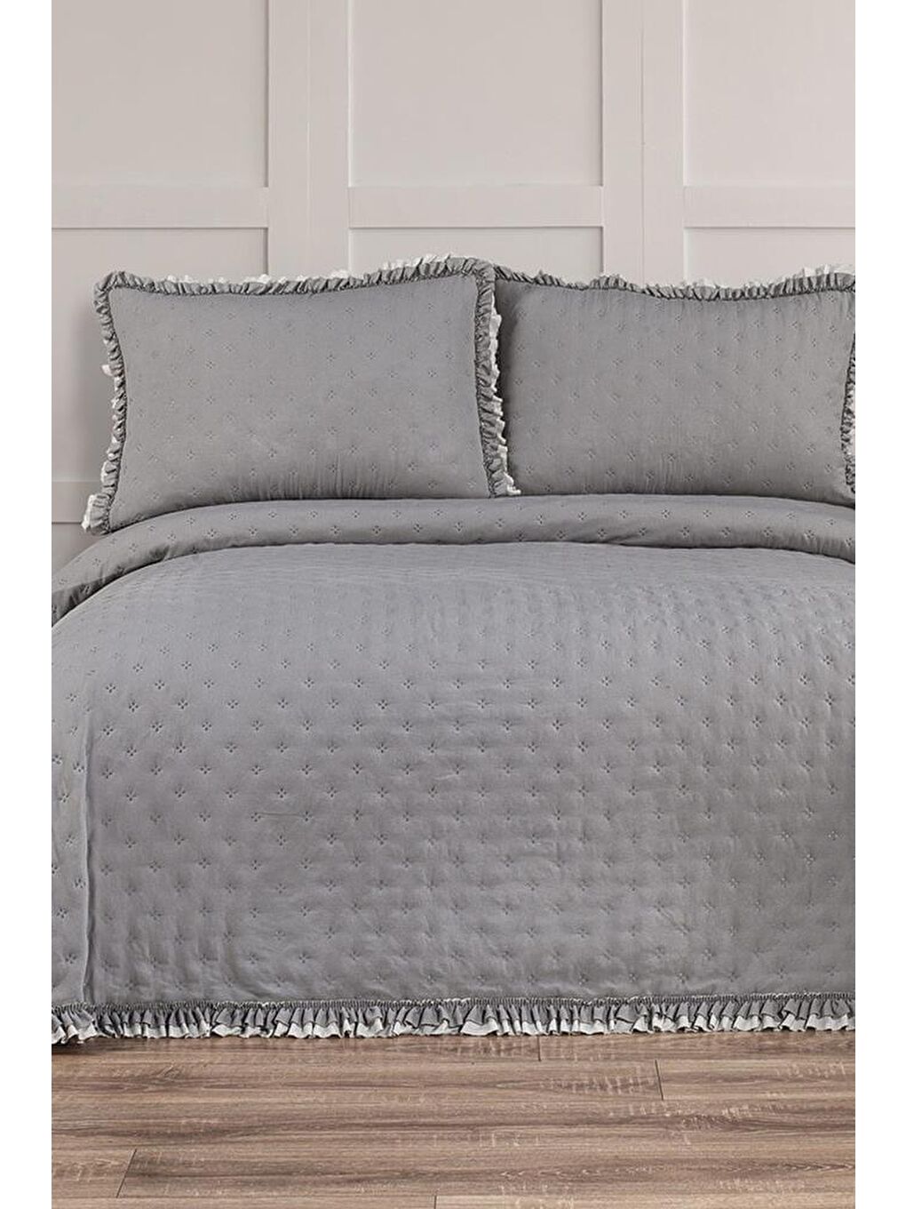Kapinya Elyaf Dolgulu Çift Kişilik 240x260 Cm Yatak Örtüsü Gri-1