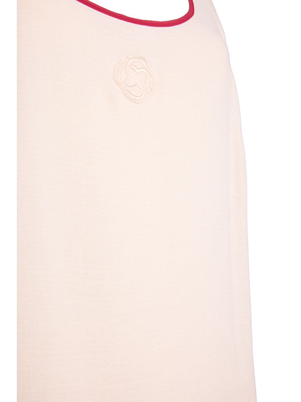 Ekru Koza Nakış Detaylı , Yakası Bordo Biyeli, Viscon Pamuk  Gecelik-1