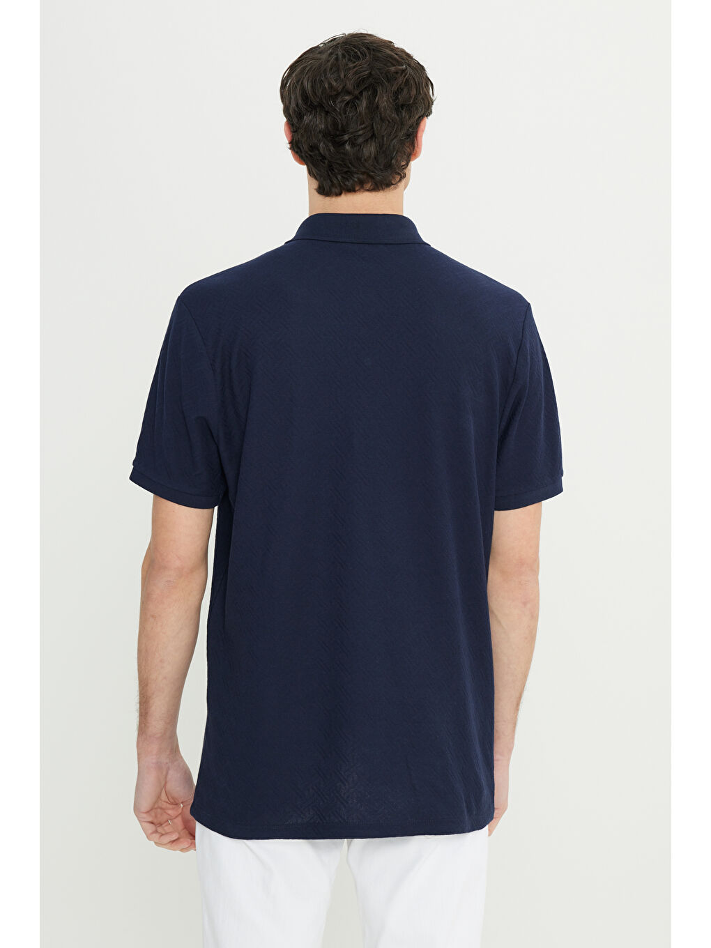 Erkek Lacivert %100 Pamuk Comfort Fit Rahat Kesim Polo Yaka Jakarlı Tişört-4