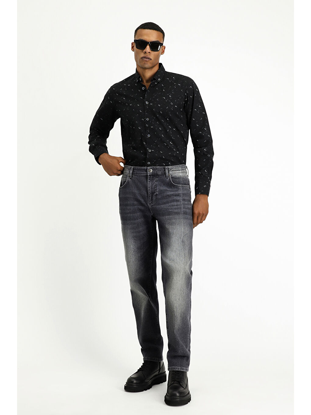 Gri Regular Fit Elastanlı Denim Jean Pantolon