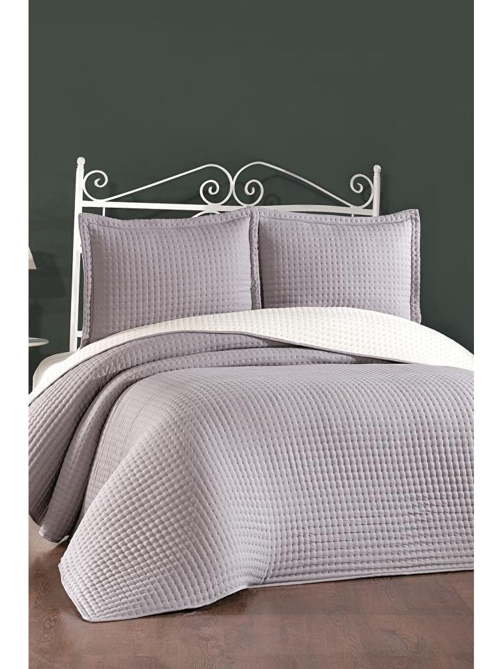 Elisa Dolgulu Çift Taraflı Çift Kişilik 240x260 Cm Yatak Örtüsü Koyu Gri