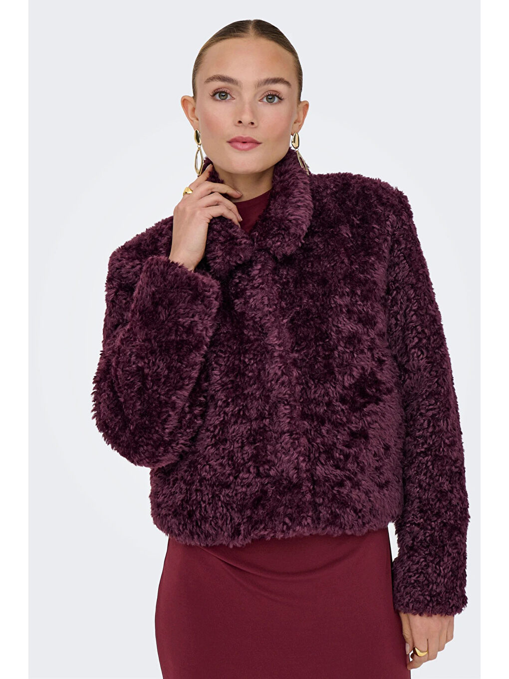 Kırmızı Onlginny Regular Fit Yumuşak Tüylü Mont 15352795-4