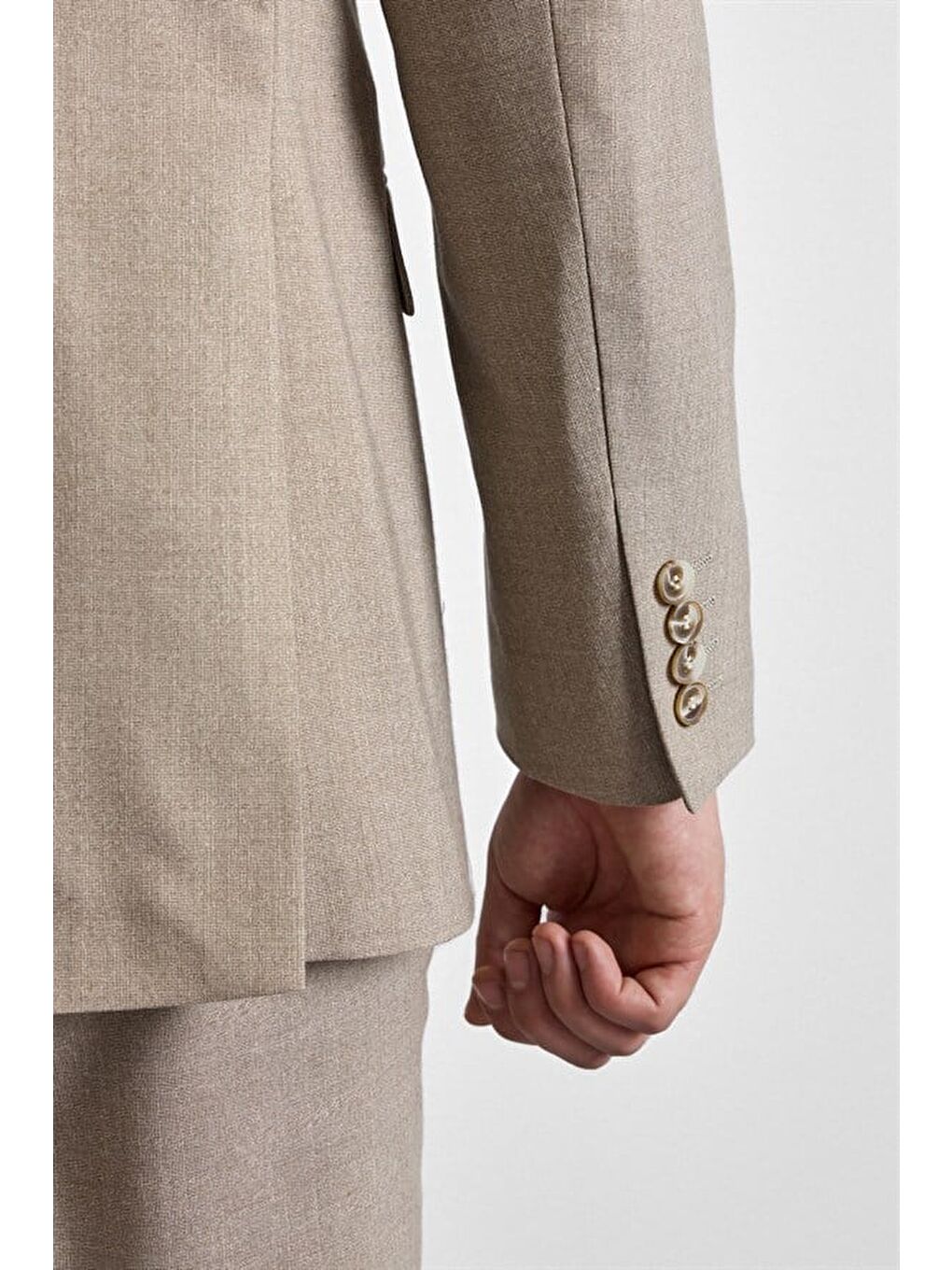Bej Regular Sivri Yaka Düz Armürlü Kapaklı Cep Standart 6 Drop Takım Elbise-5