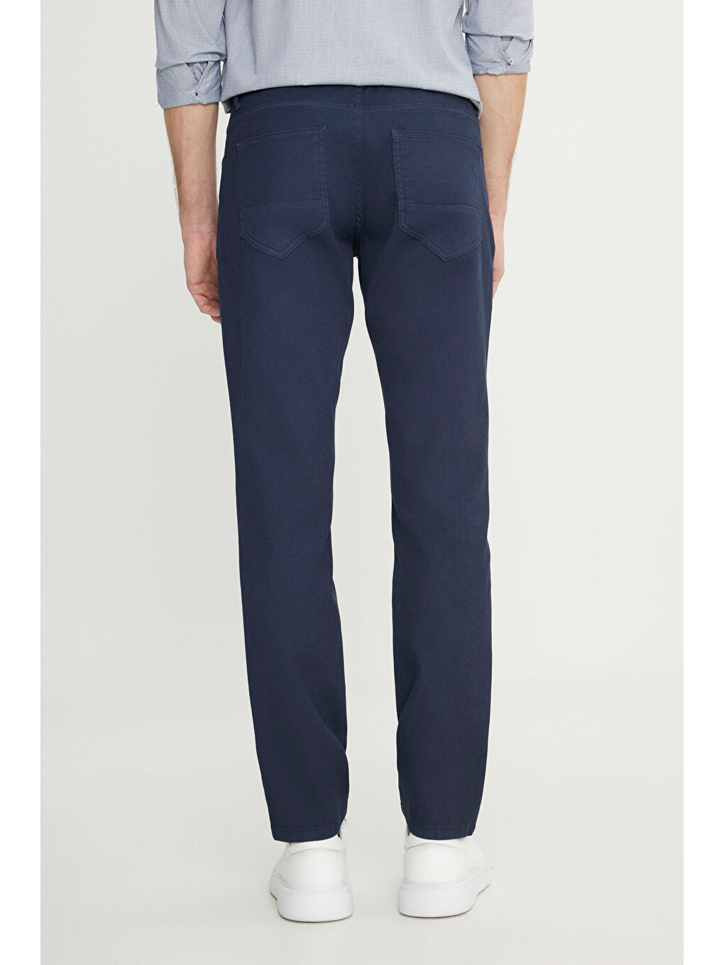 Erkek Lacivert Pamuklu Slim Fit 5 Cep Armürlü Esnek Casual Pantolon-4