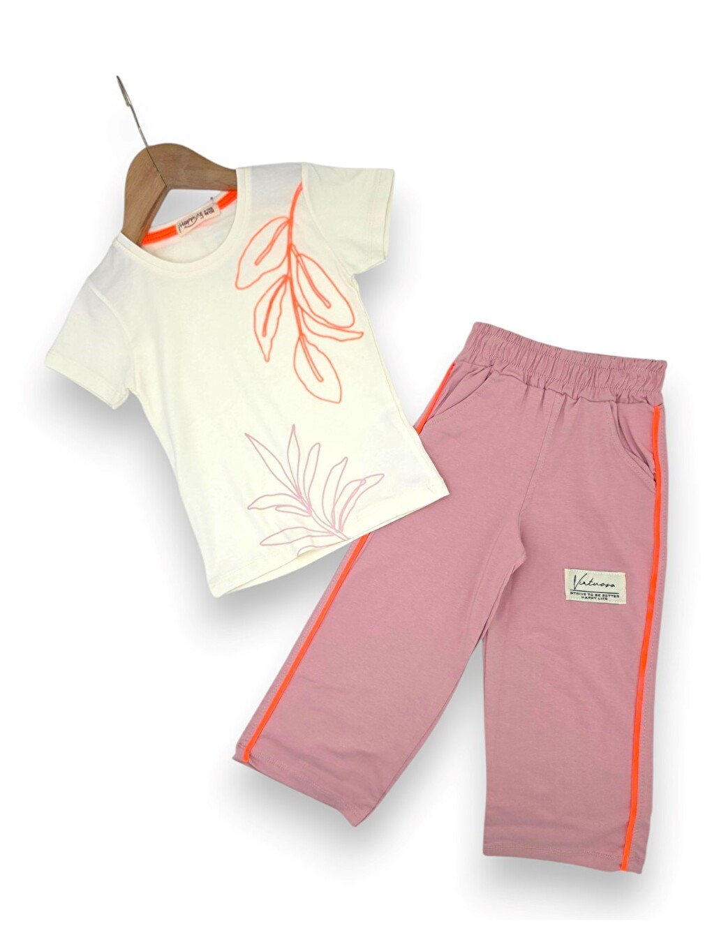 Pembe Kız Çocuk Yazlık 2-3-4-5-6 Yaş Pantolunlu T-shirtlü 2'li Yazlık Takım-1