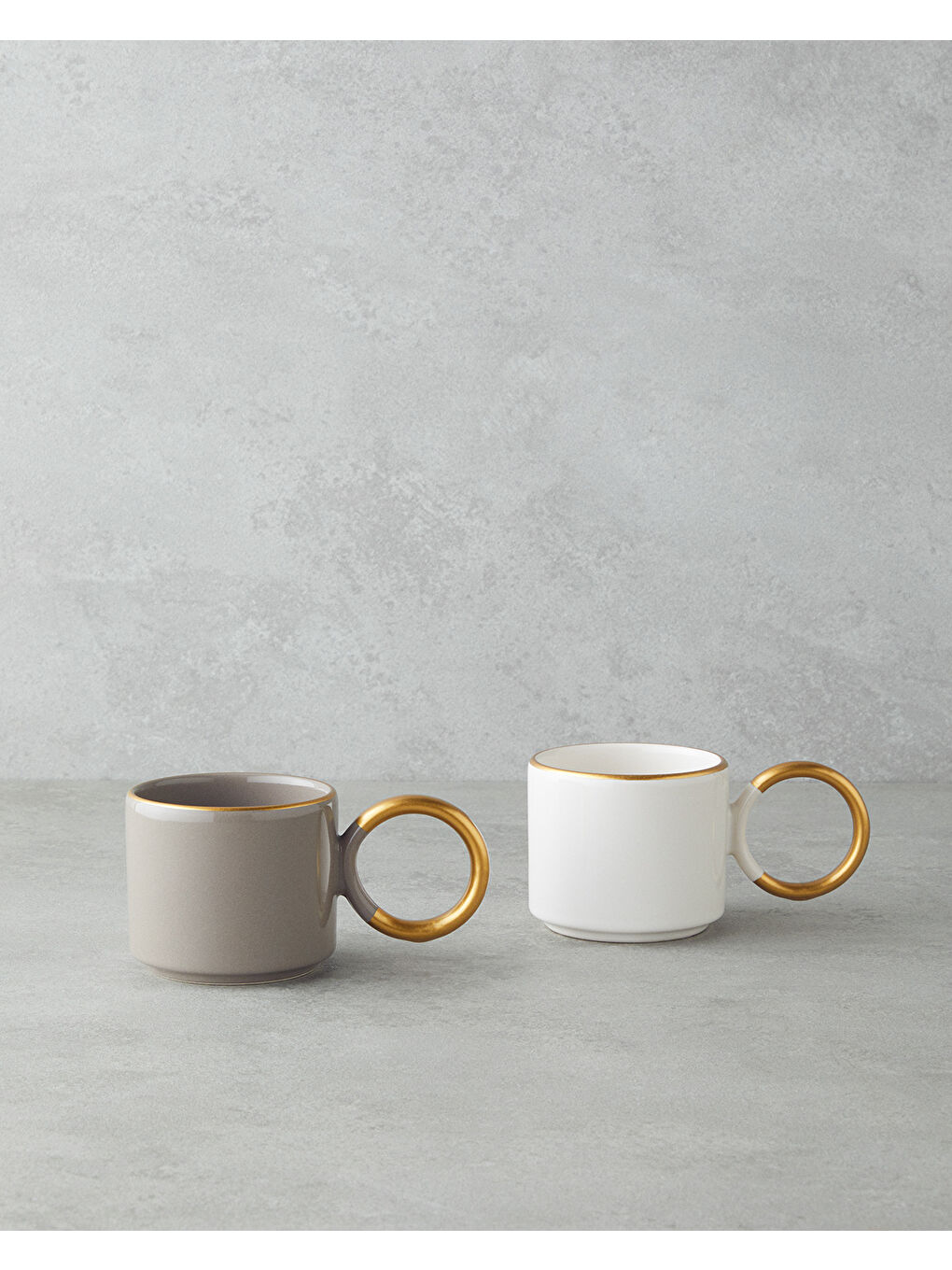 Twin Goldy Seramik 2'li Kupa 184 ml Vizon-Beyaz-Gold