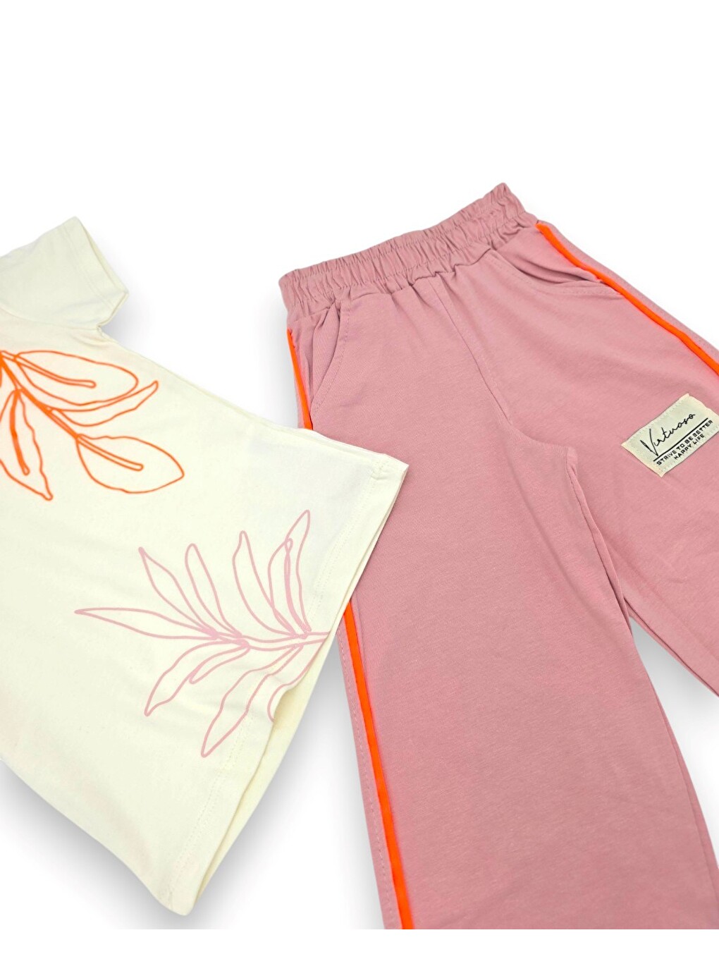 Pembe Kız Çocuk Yazlık 2-3-4-5-6 Yaş Pantolunlu T-shirtlü 2'li Yazlık Takım-3