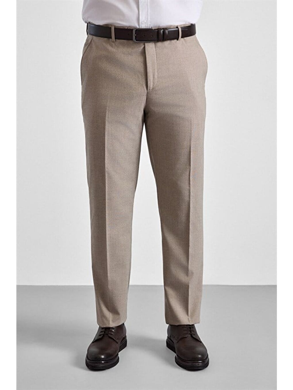 Bej Regular Sivri Yaka Düz Armürlü Kapaklı Cep Standart 6 Drop Takım Elbise-7