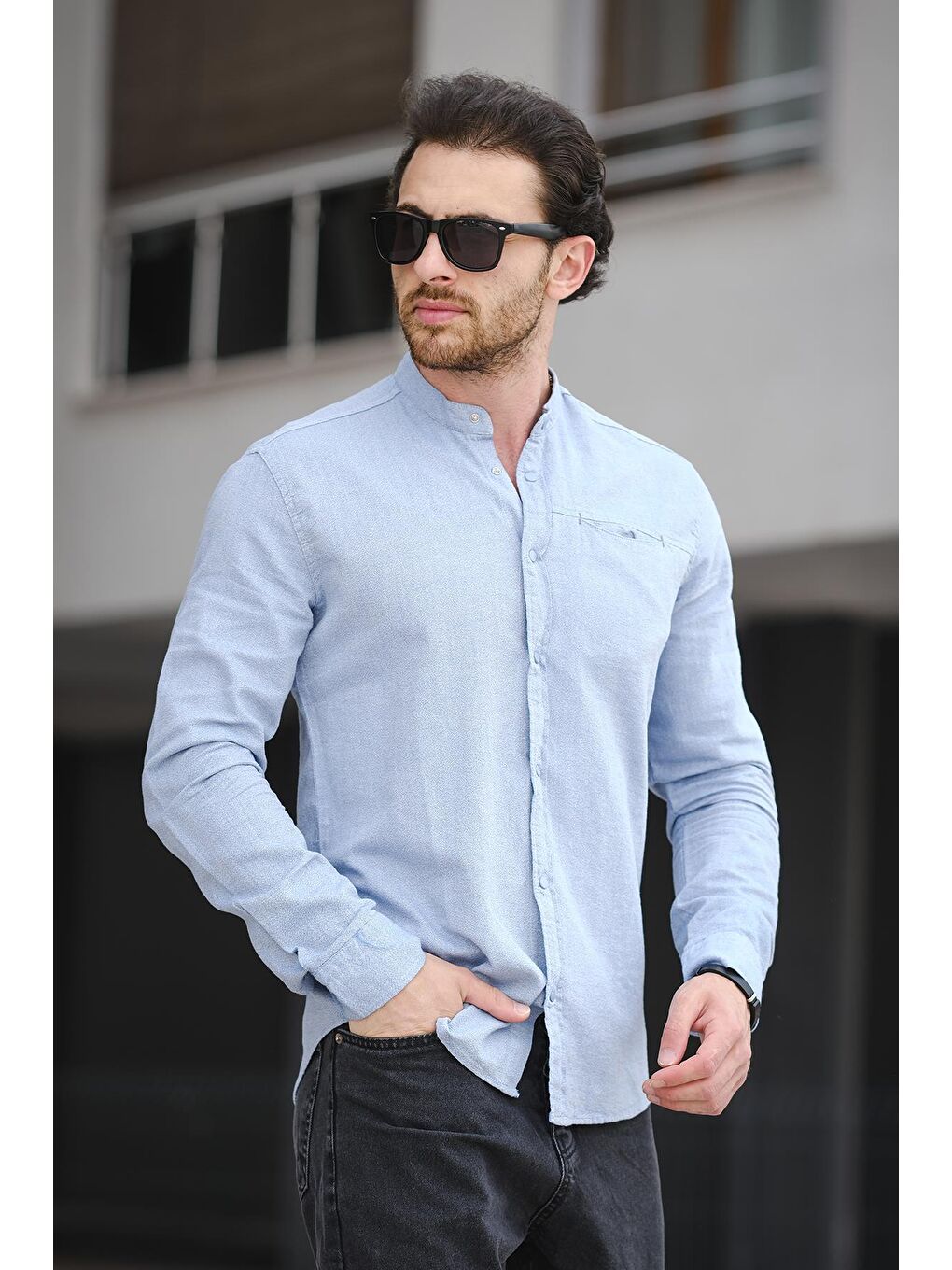 İndigo Trc 2700 Tek Cep Çıt Çıtlı Slim Hakim Yaka Erkek Gömlek