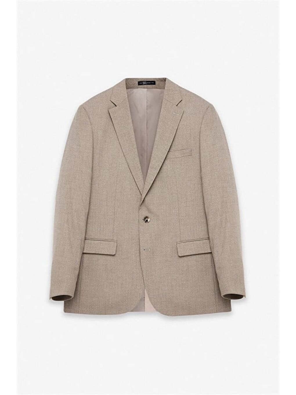 Bej Regular Sivri Yaka Düz Armürlü Kapaklı Cep Standart 6 Drop Takım Elbise-10