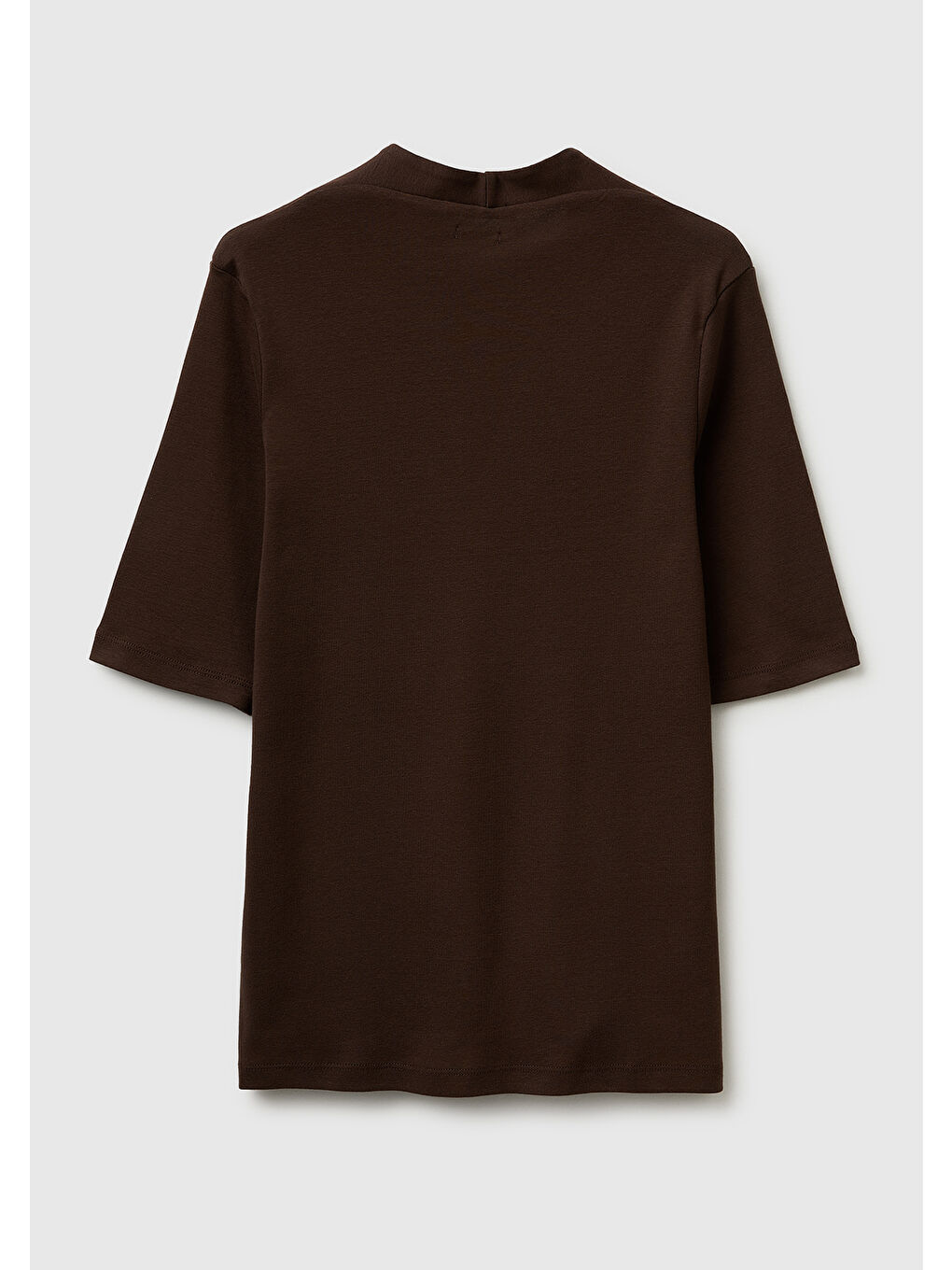 Kadın Kahverengi %100 Pamuk Yarım Kollu Derin V Yaka T-Shirt-1