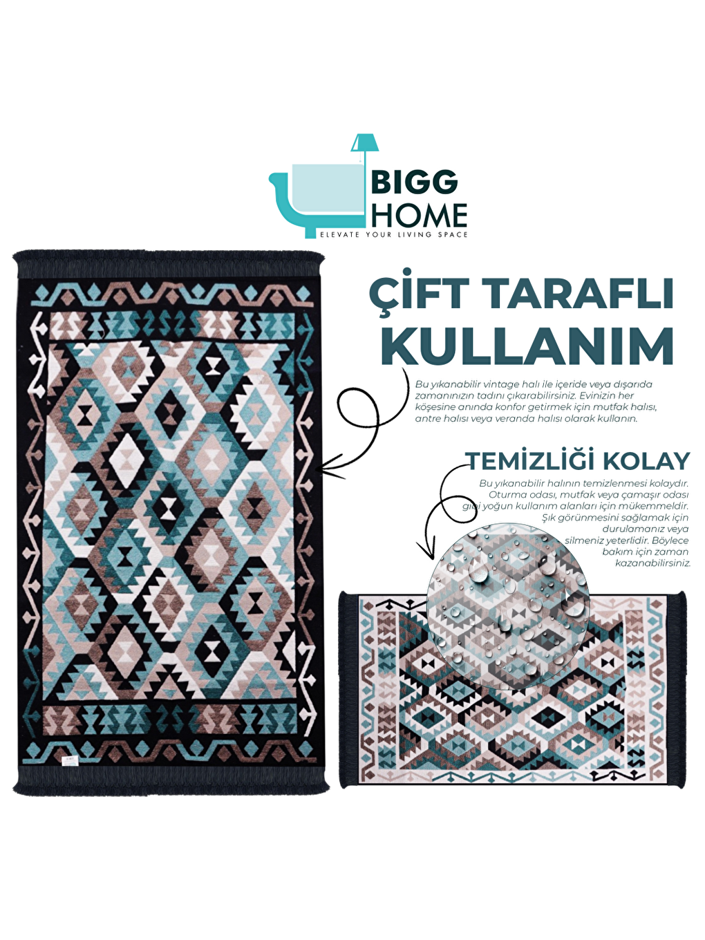 Karışık Çift Taraflı Kilim, Makinede Yıkanabilir, Modern Desenli, 80*150 cm, SA1818A-6