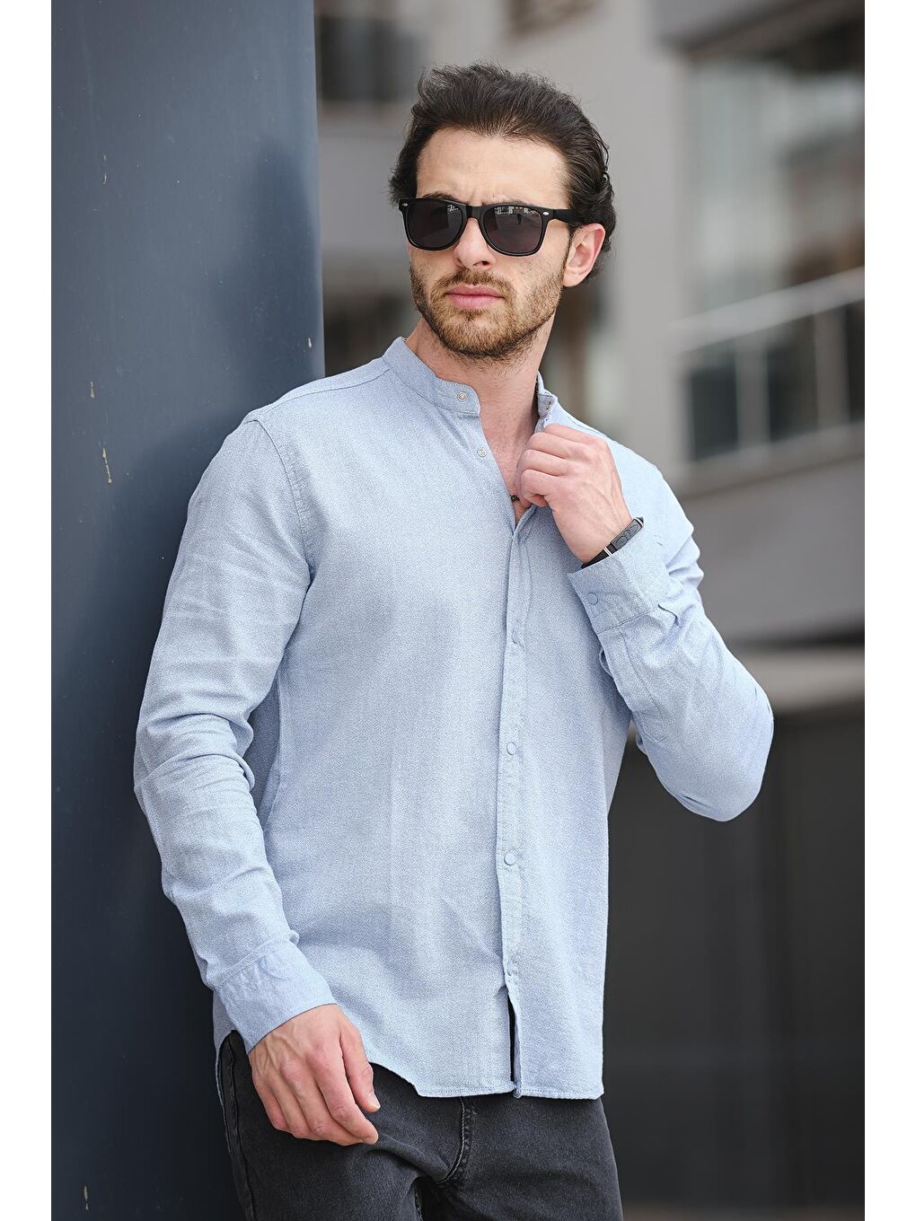 İndigo Trc 2700 Tek Cep Çıt Çıtlı Slim Hakim Yaka Erkek Gömlek-1