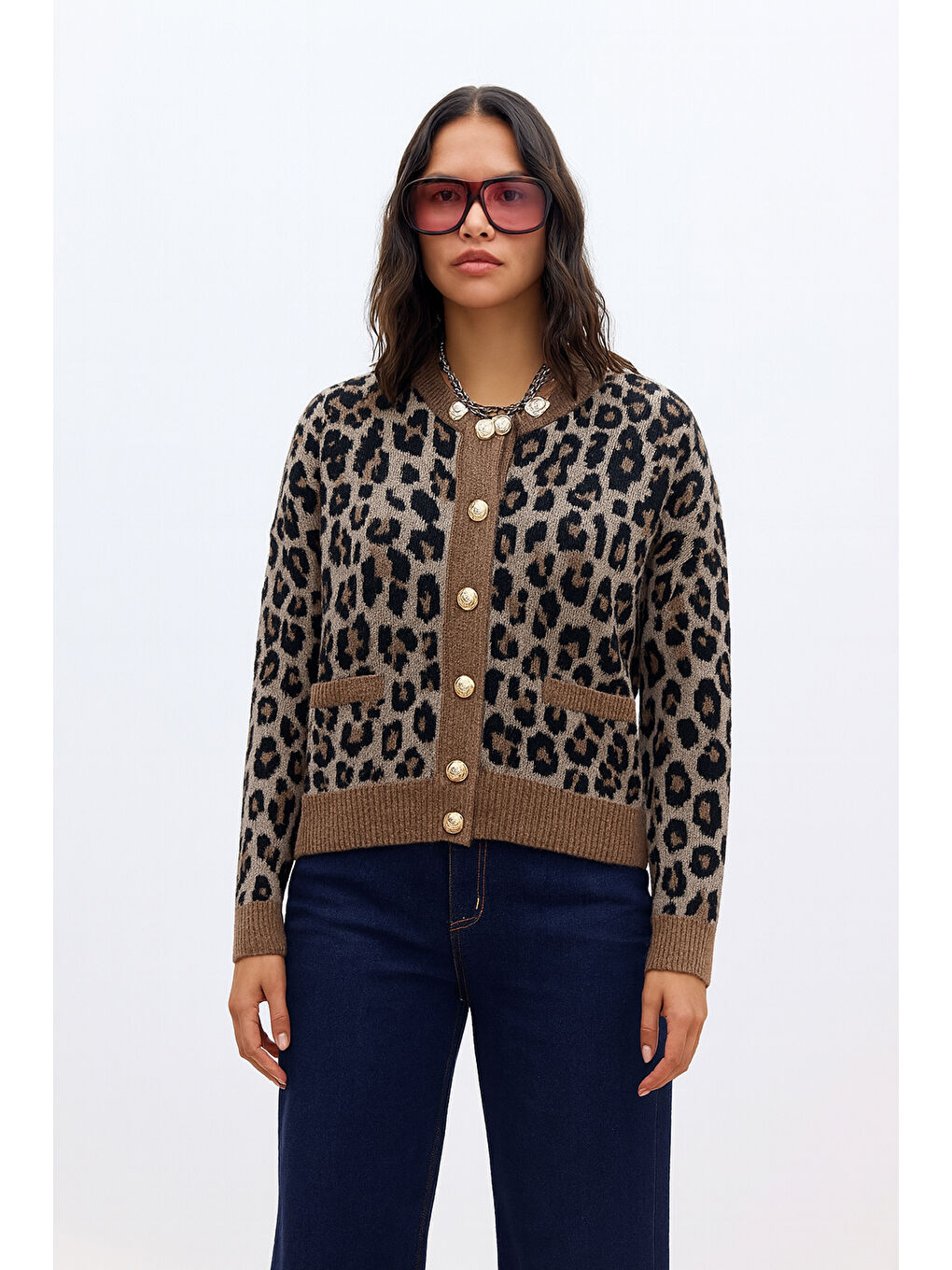 Kahverengi Regular Fit Leopar Desenli Hırka 25K0083K1