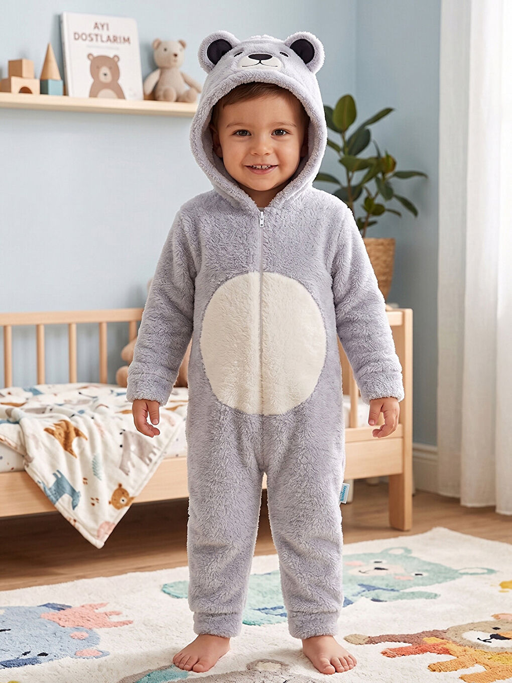 Welsoft Panda Gri Kız Çocuk Desenli Kışlık  Uyku Tulumu 1–6 Yaş-1