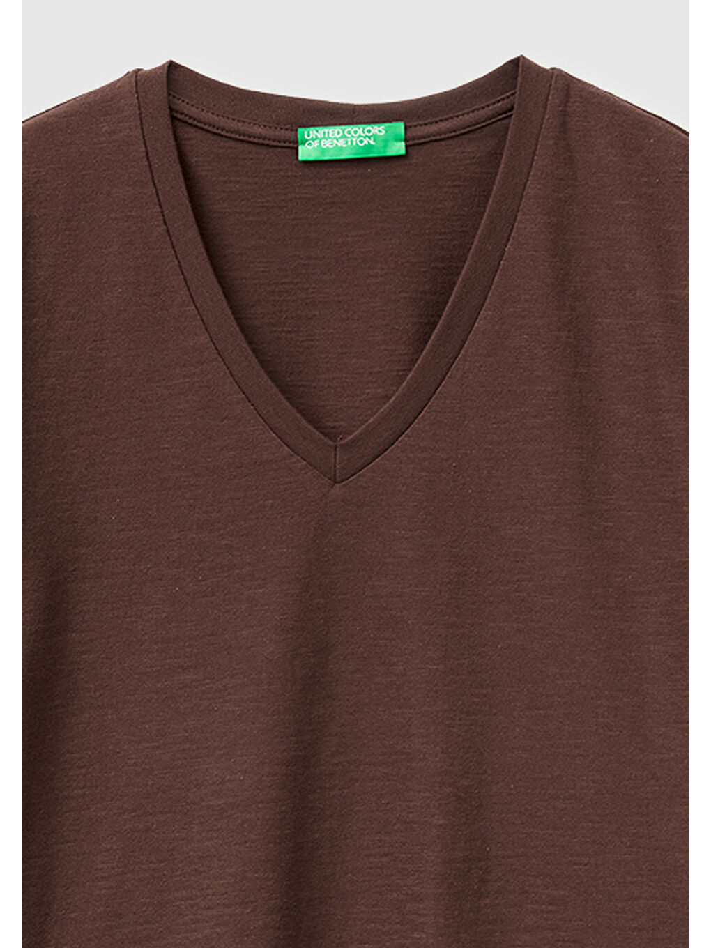 Kadın Kahverengi %100 Pamuk Klasik V Yaka T-Shirt-2