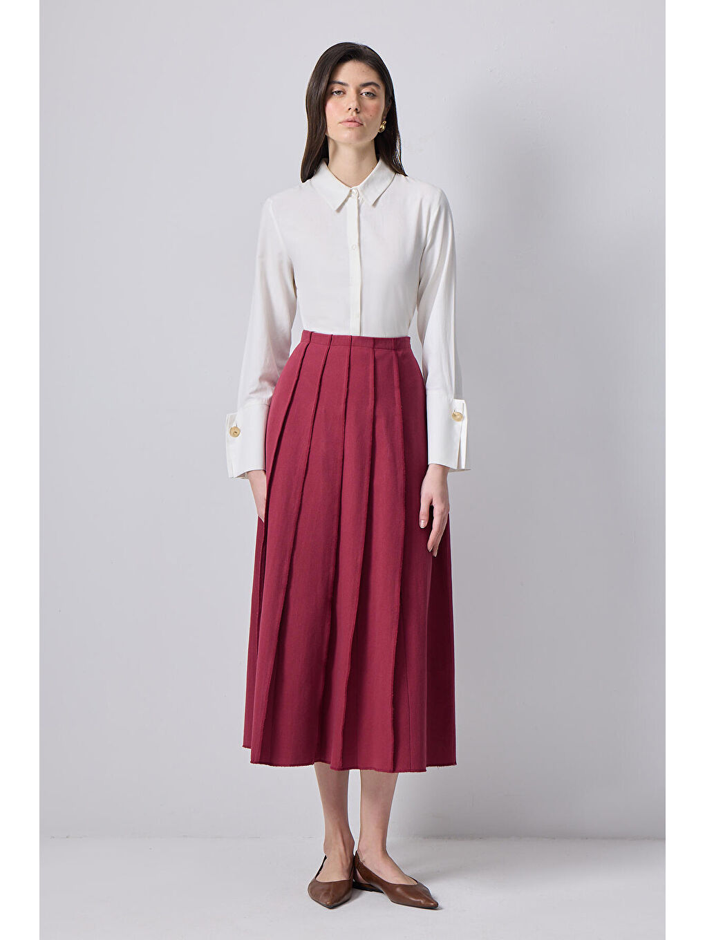 Bordo Pileli Gabardin Etek