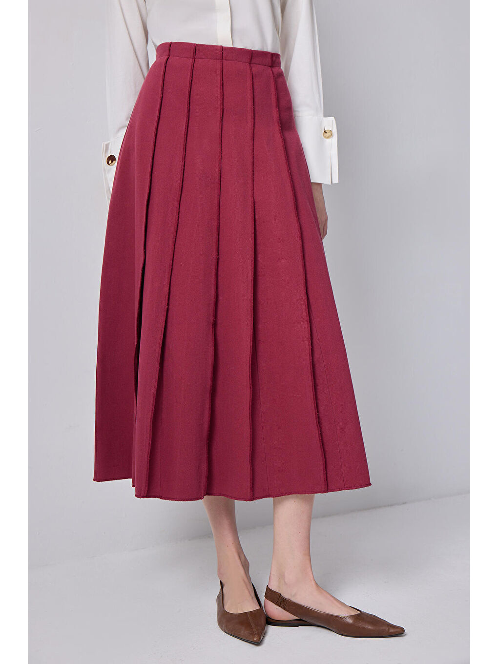 Bordo Pileli Gabardin Etek-1