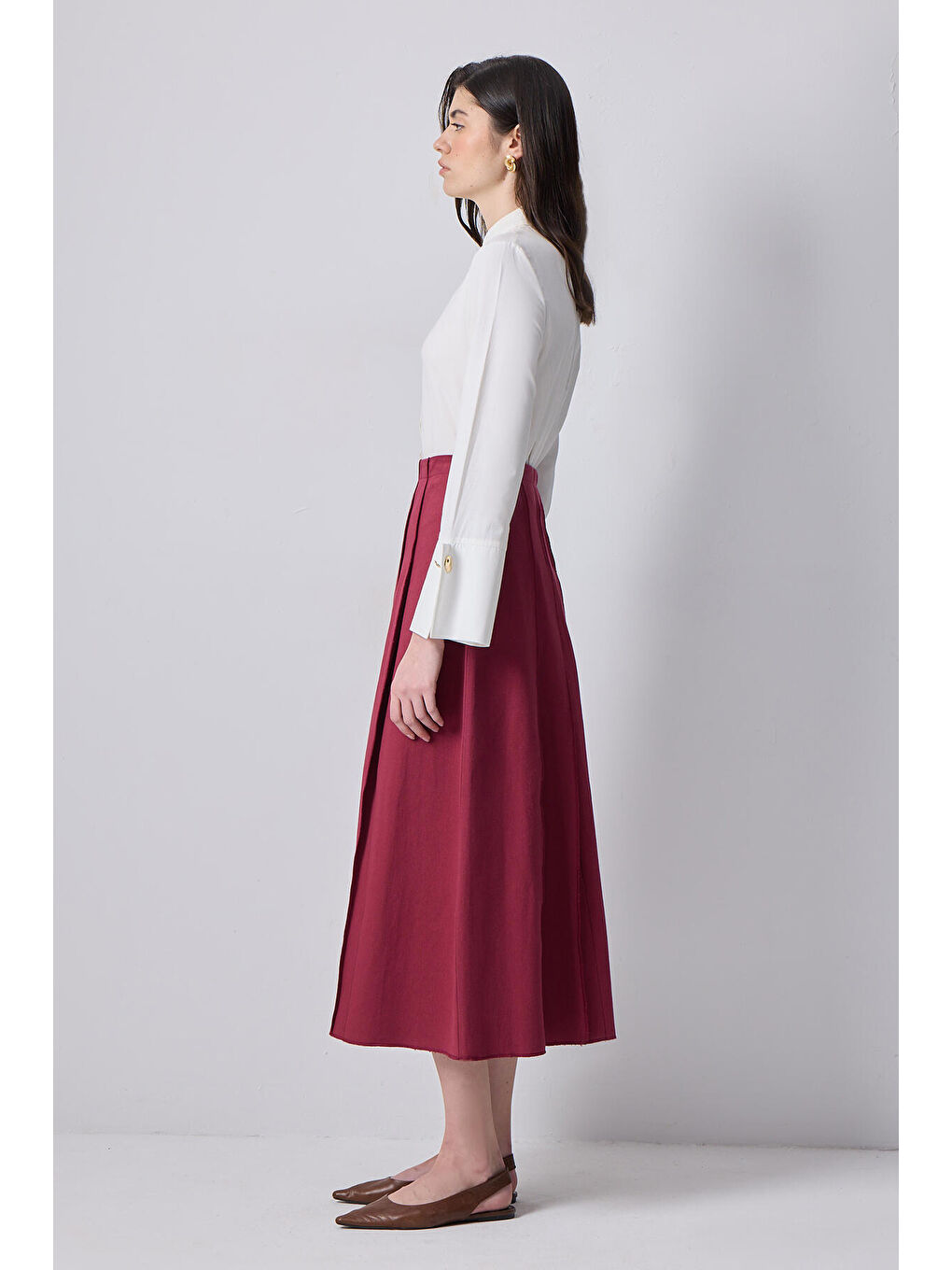 Bordo Pileli Gabardin Etek-2