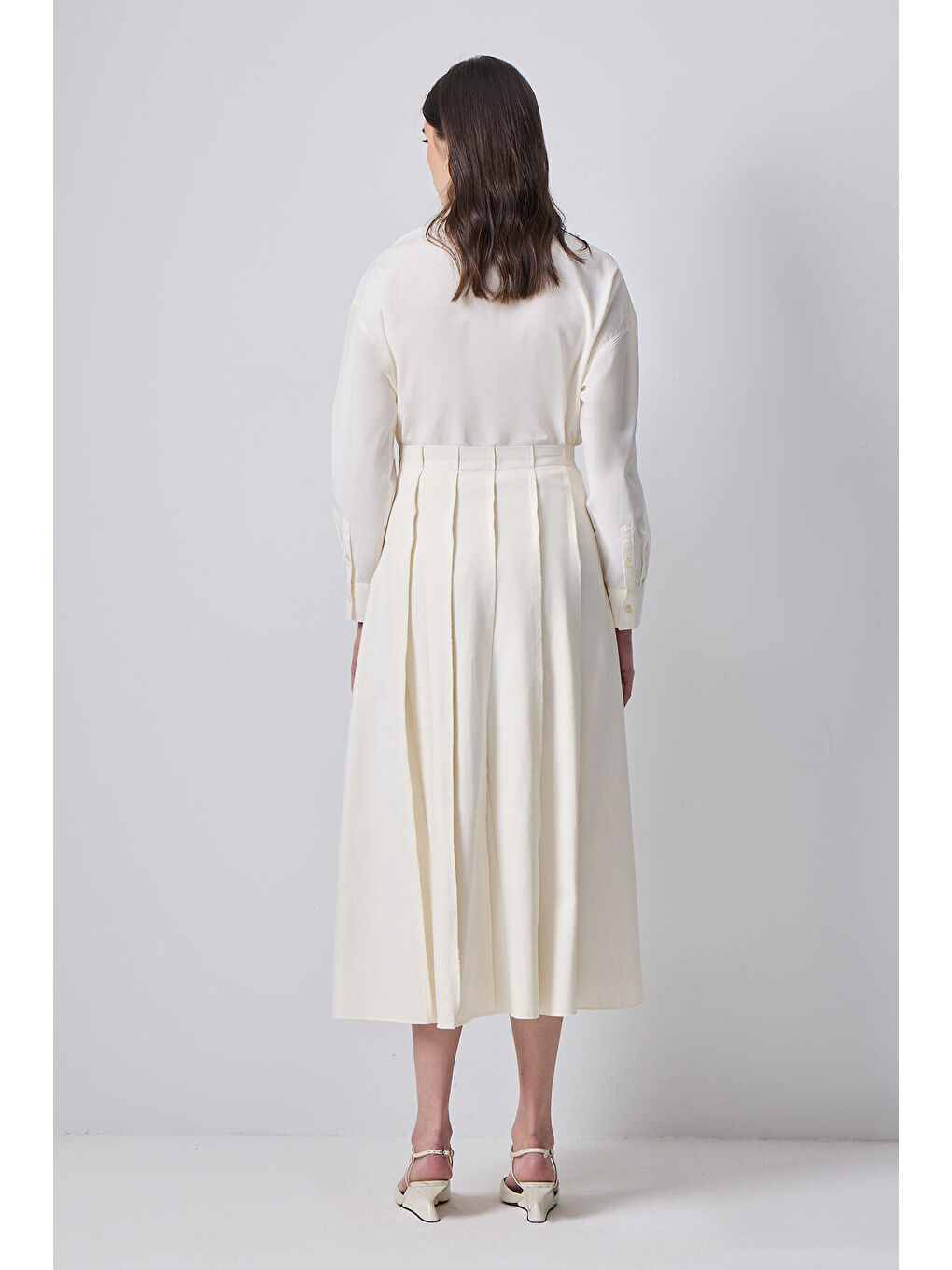 Ekru Pileli Gabardin Etek-3