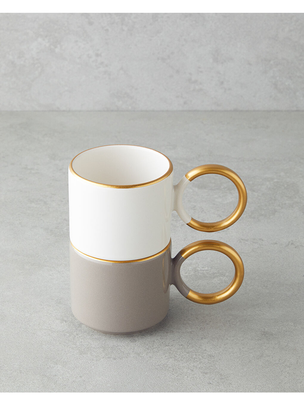 Twin Goldy Seramik 2'li Kupa 184 ml Vizon-Beyaz-Gold-1