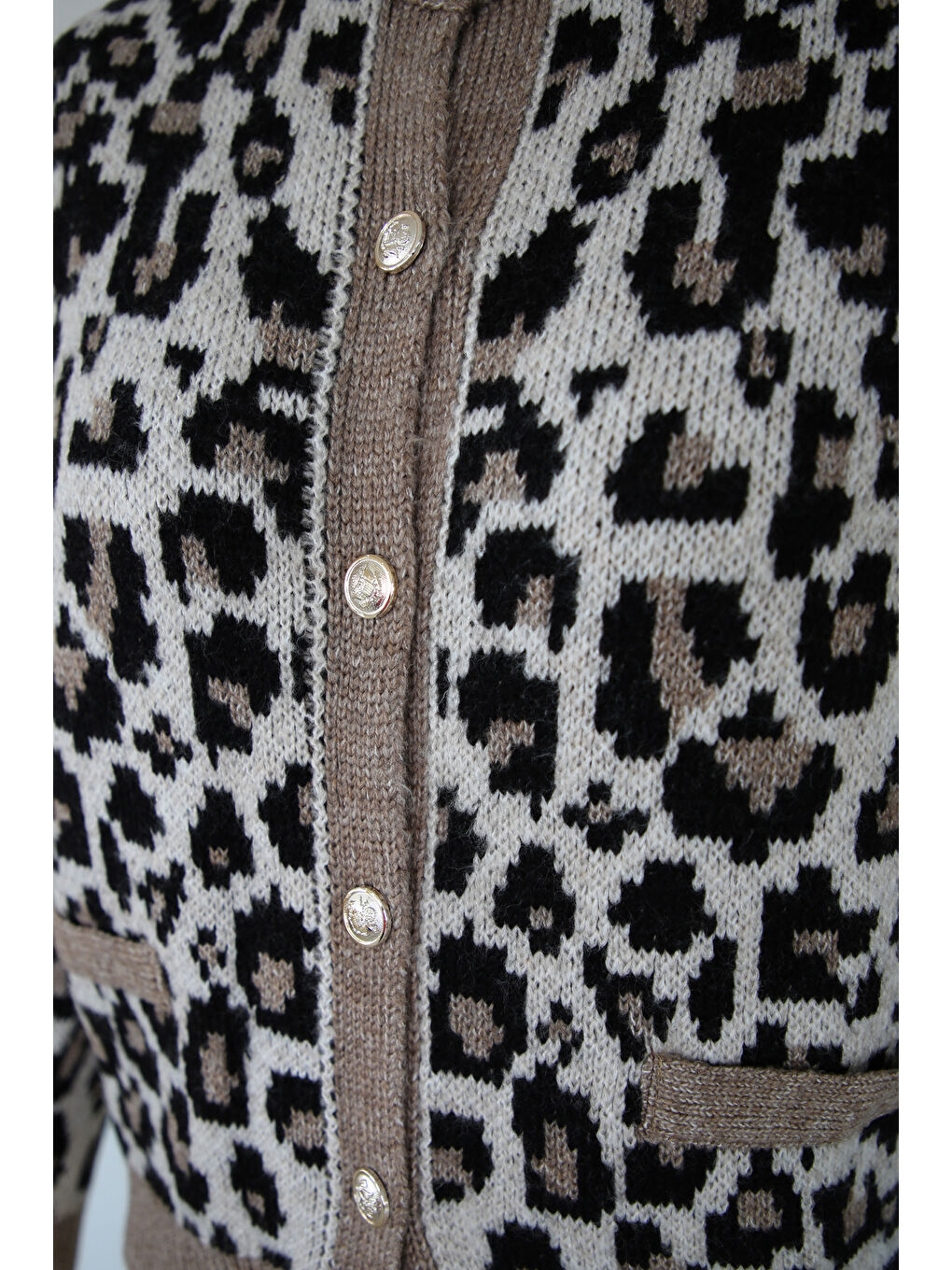 Kahverengi Regular Fit Leopar Desenli Hırka 25K0083K1-4