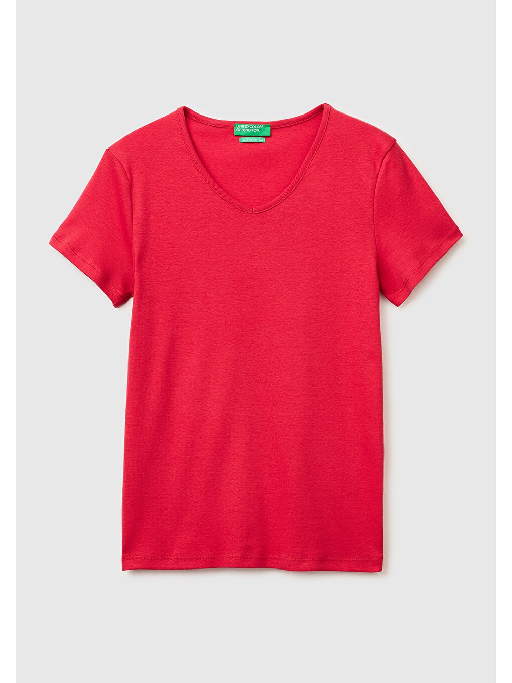 Kadın Kırmızı %100 Pamuk Geniş V Yaka T-Shirt