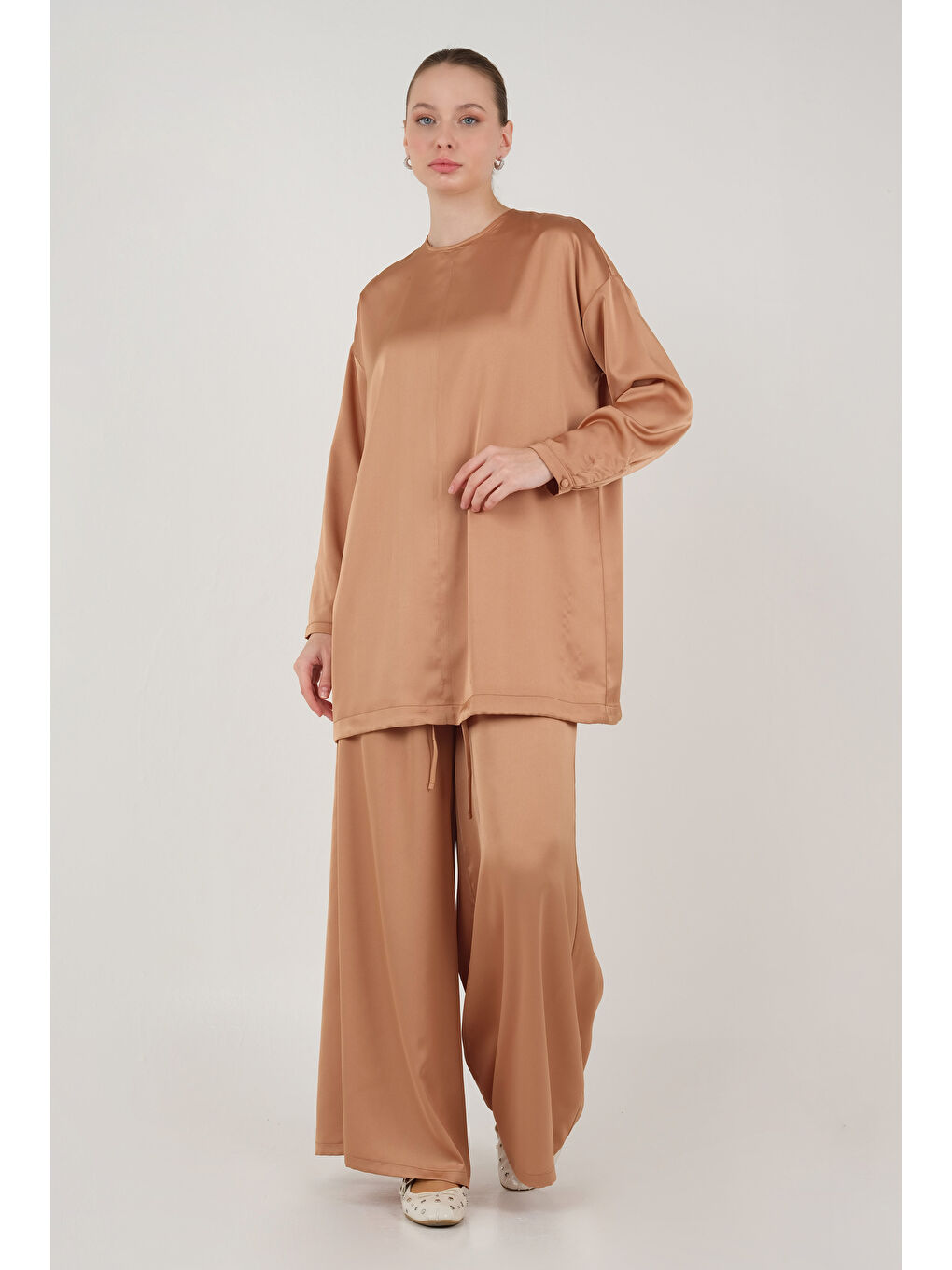 Pembe Basic Saten Takım Somon