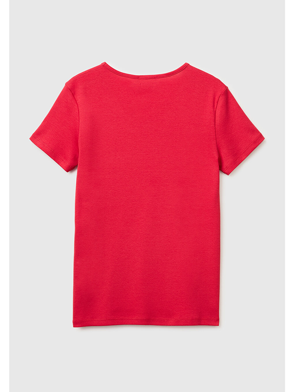 Kadın Kırmızı %100 Pamuk Geniş V Yaka T-Shirt-1