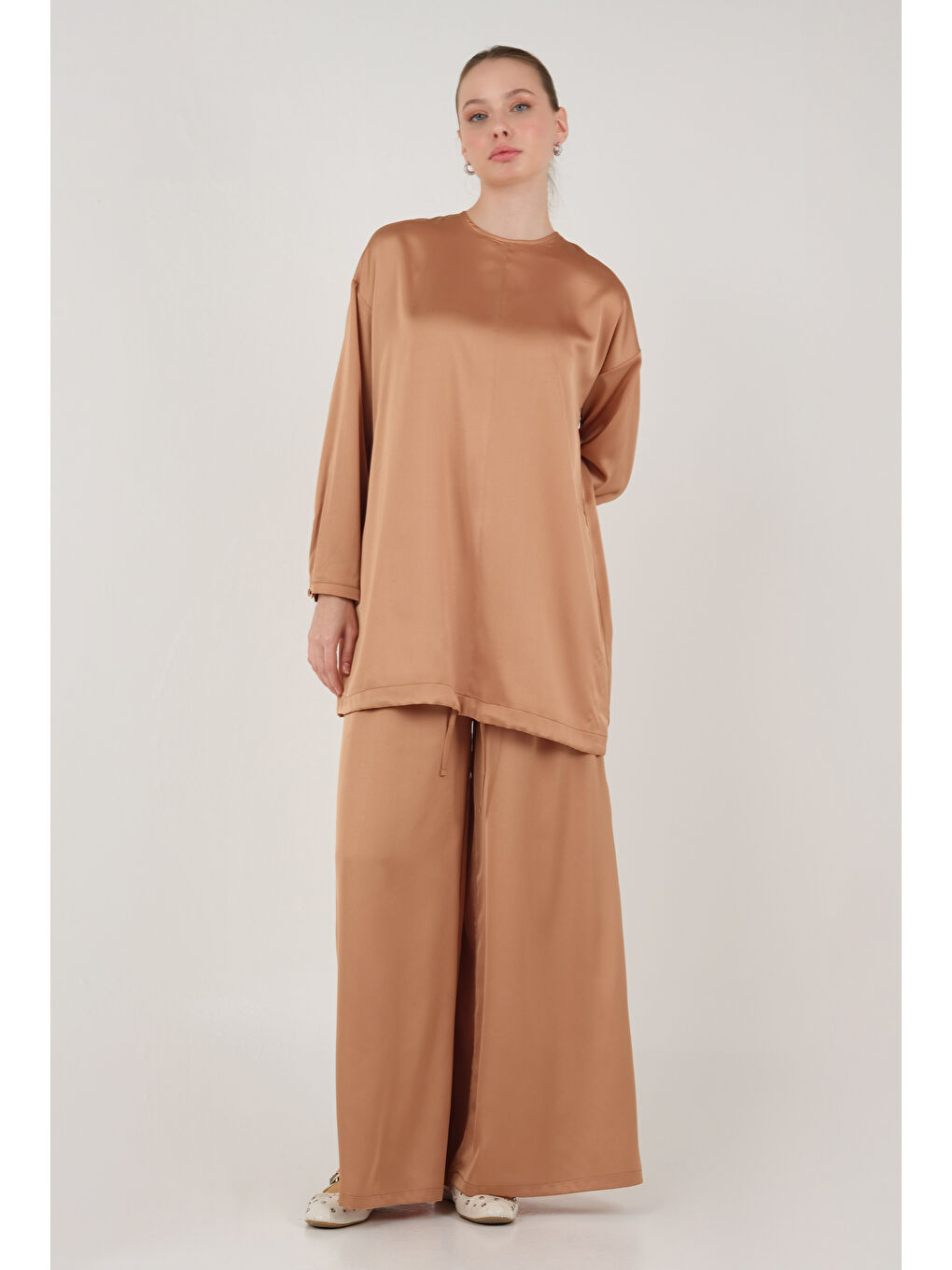 Pembe Basic Saten Takım Somon-1