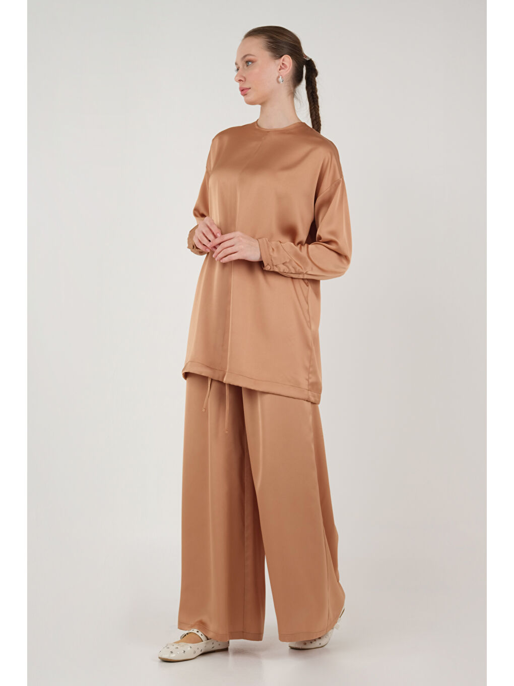 Pembe Basic Saten Takım Somon-2