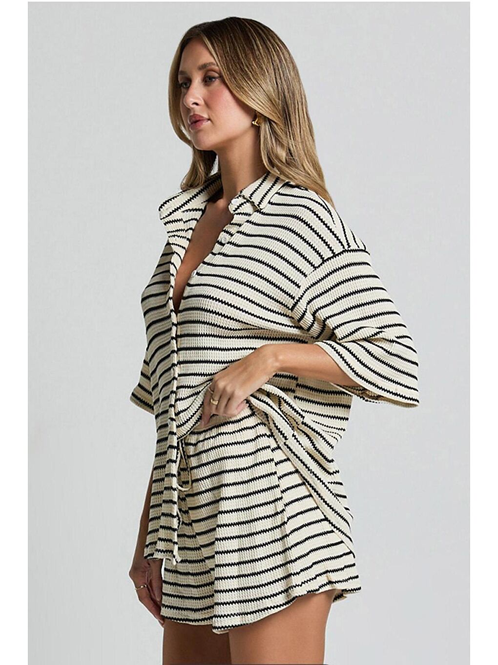 Beyaz Kadın Şort Gömlek Takım Mg2328-3