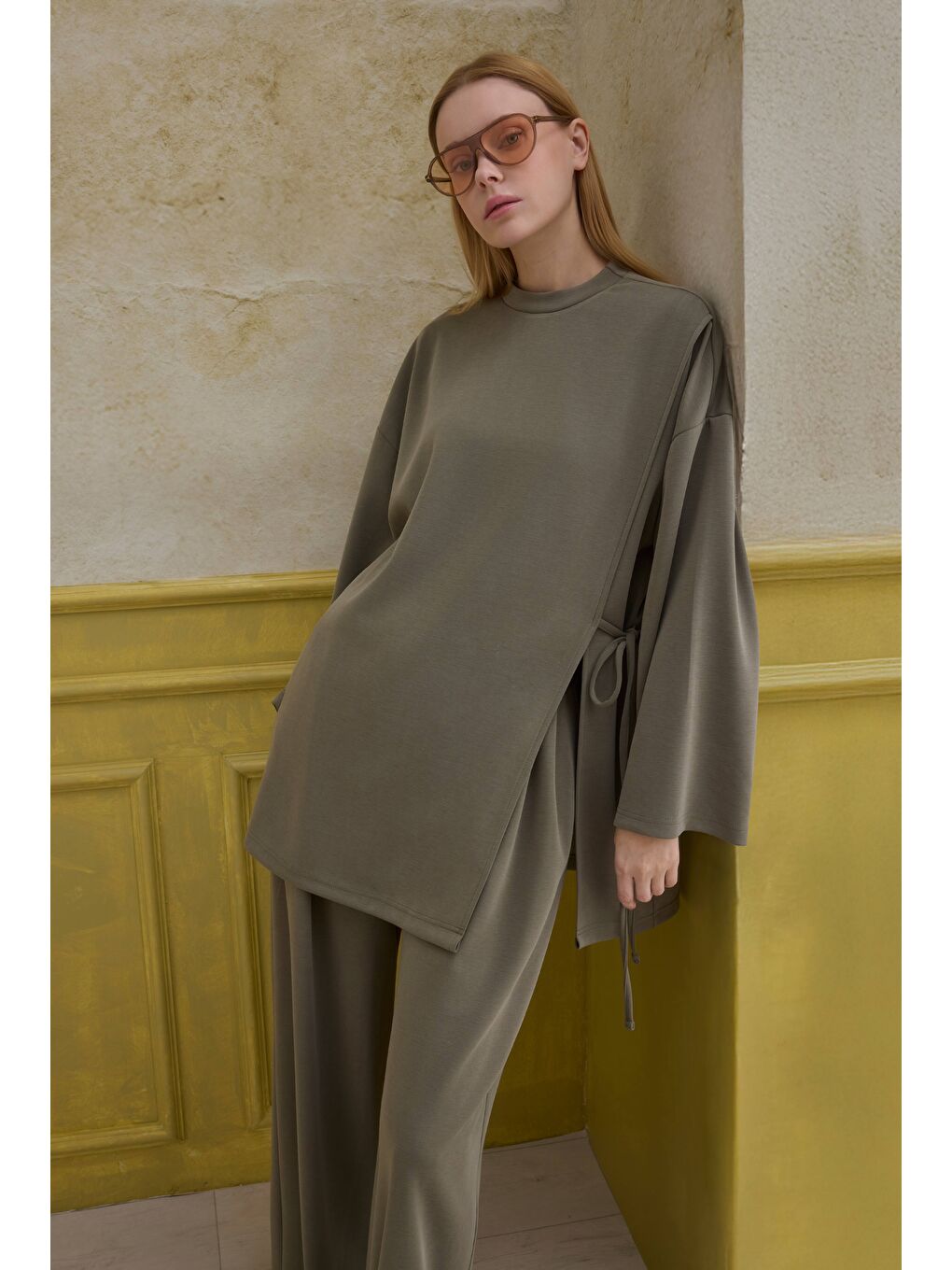 Bağlama Detaylı Modal Takım Küf Yeşili