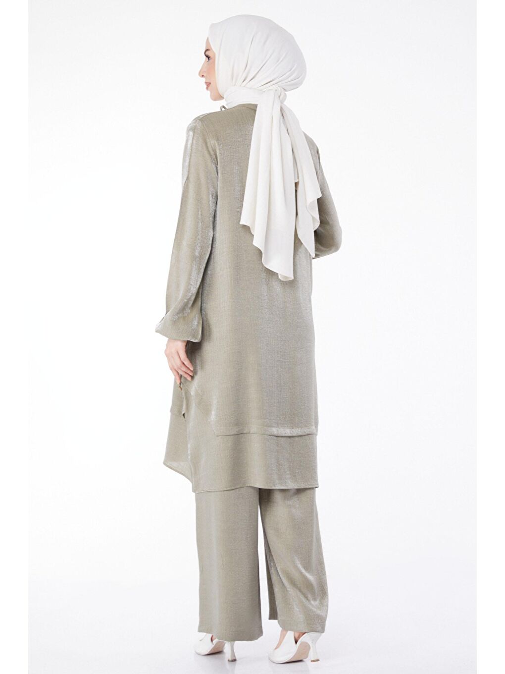 Hakim Yaka Kadın Haki Düğme Detaylı İkili Takım - 25122-3